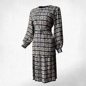 Vintage LIHLI New York Silk 2 Pc Skirt Set Belted Geometric Pleated